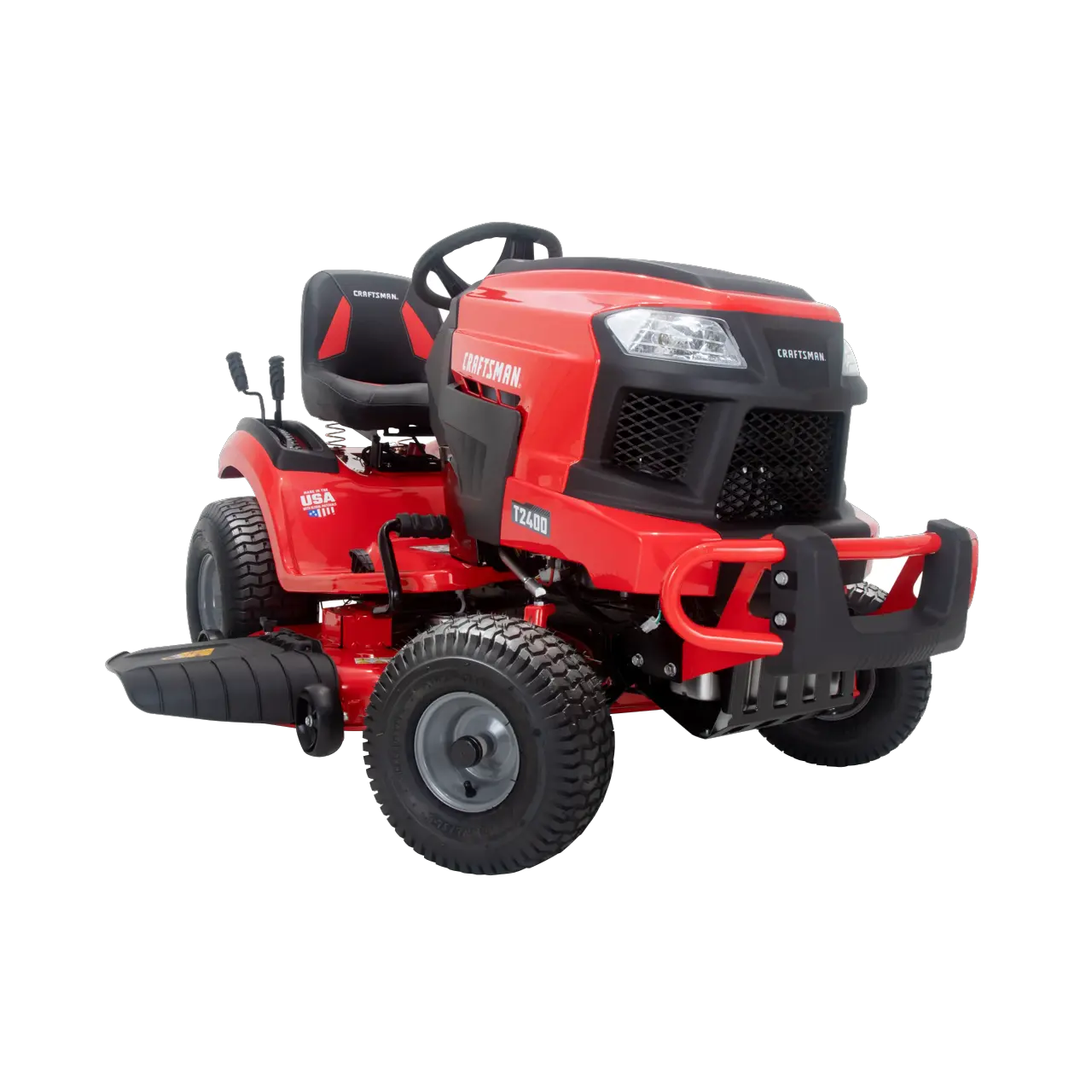 View of CRAFTSMAN Riding Mowers on white background