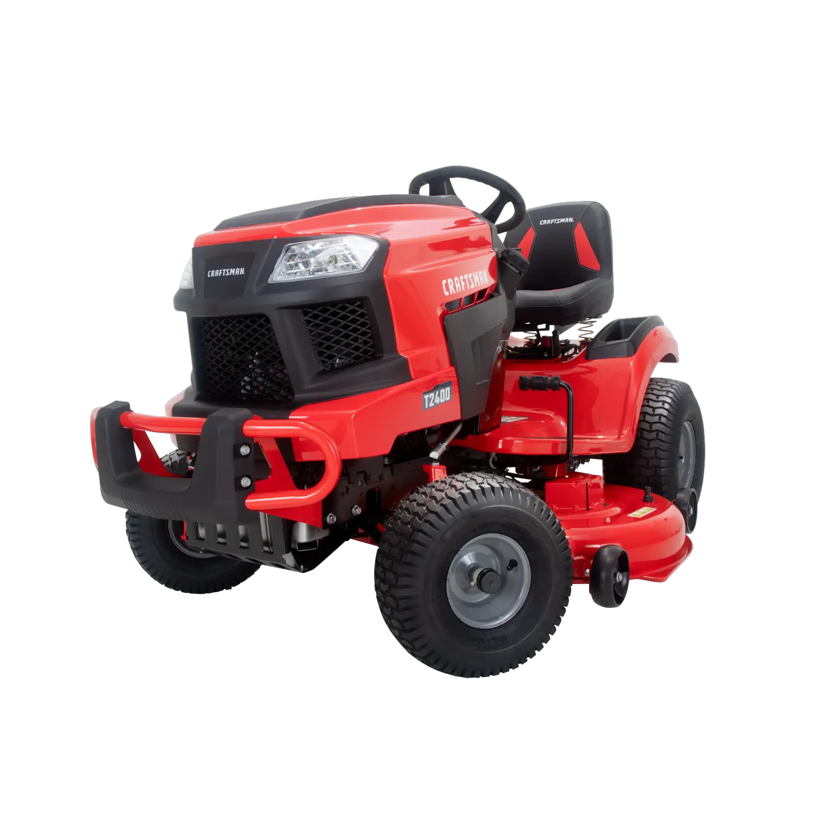 View of CRAFTSMAN Riding Mowers on white background