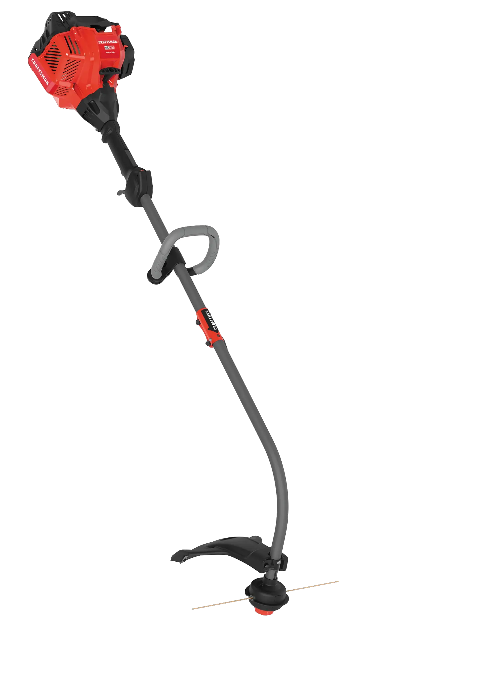 Left profile of W C 2200 weedwacker 25 C C 2 cycle 17 inch attachment capable curved shaft gas trimmer.