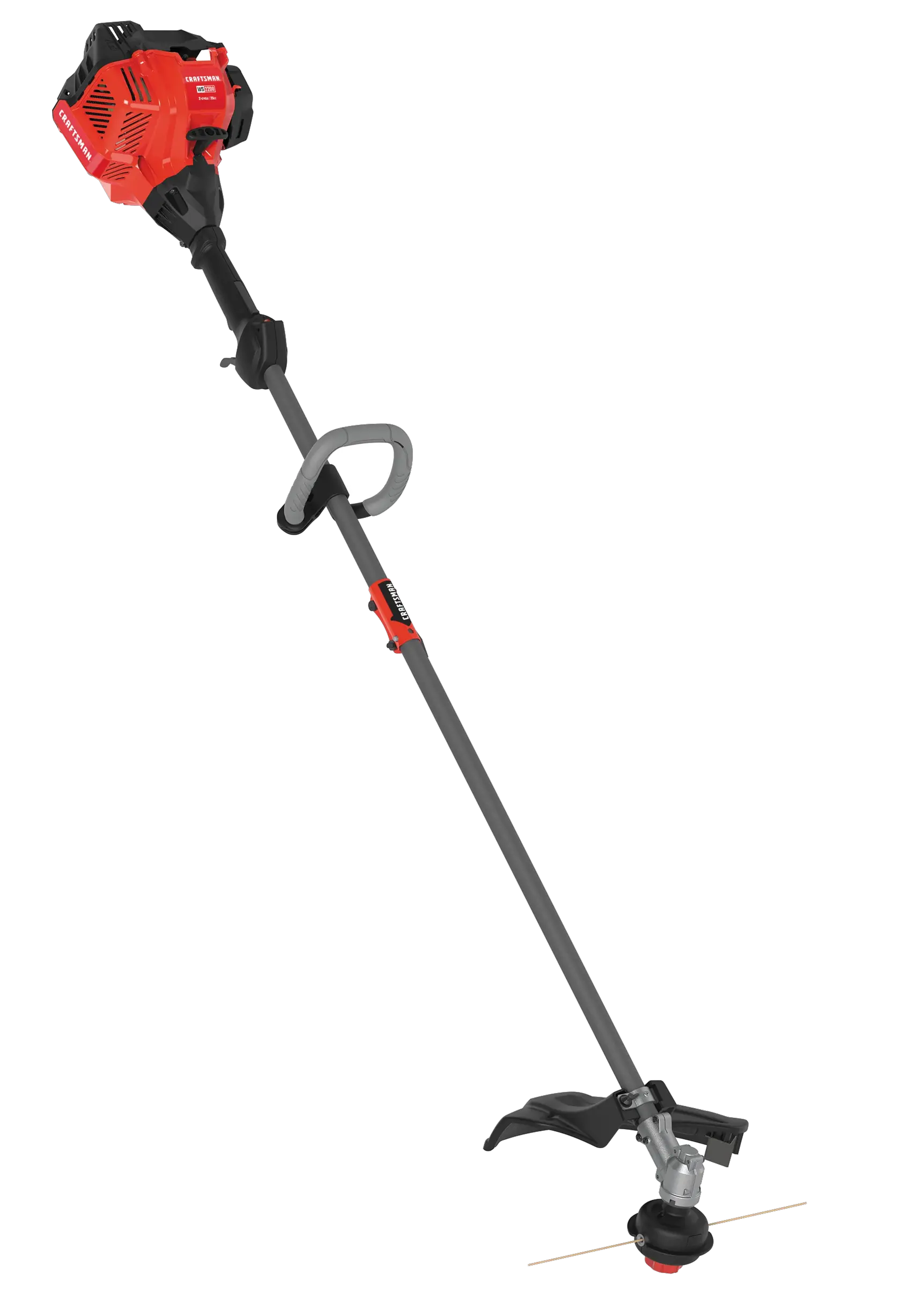 Left profile of  W S 2200 weedwacker 25 C C 2 cycle 17 inch attachment capable straight shaft gas trimmer.