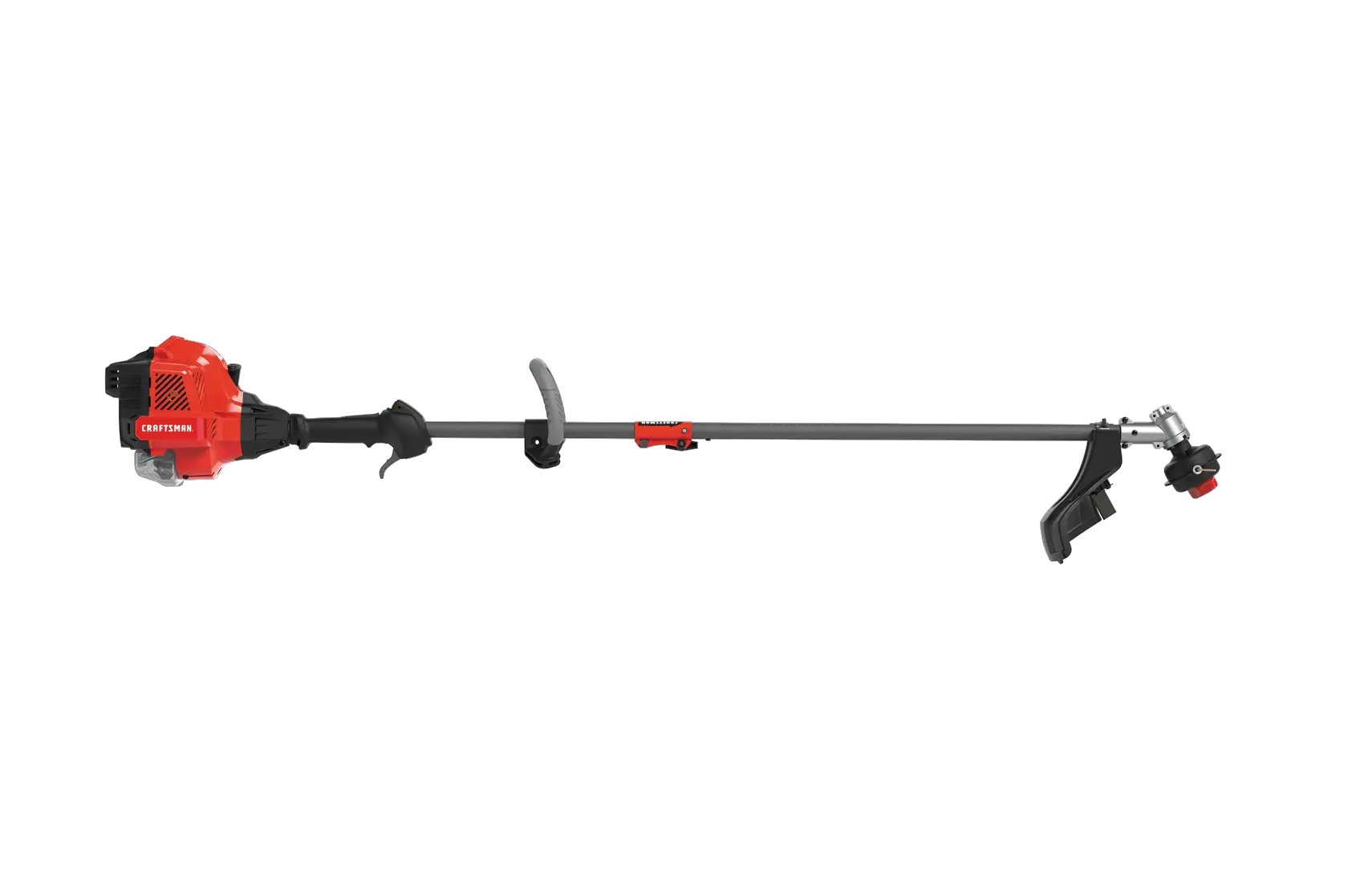 Profile of W S 2200 weedwacker 25 C C 2 cycle 17 inch attachment capable straight shaft gas trimmer.