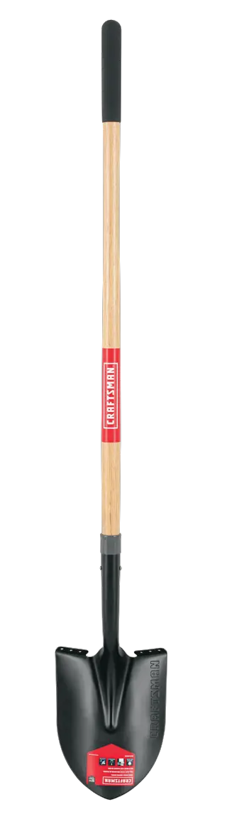 Long Handle Cleated Step Digging Shovel with wood handle and cushion grip, front-facing