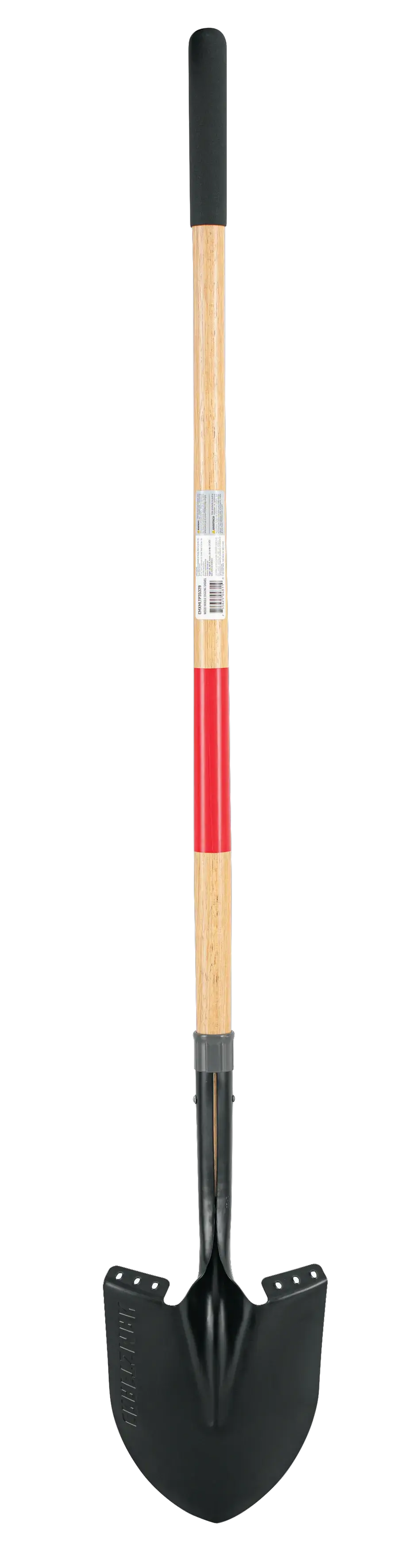 Long Handle Cleated Step Digging Shovel with wood handle and cushion grip, rear-facing