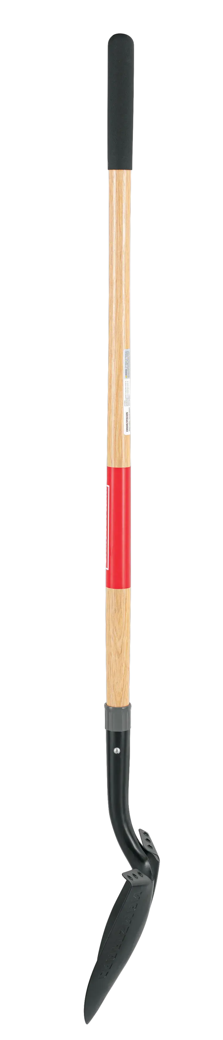 Long Handle Cleated Step Digging Shovel with wood handle and cushion grip, left-facing