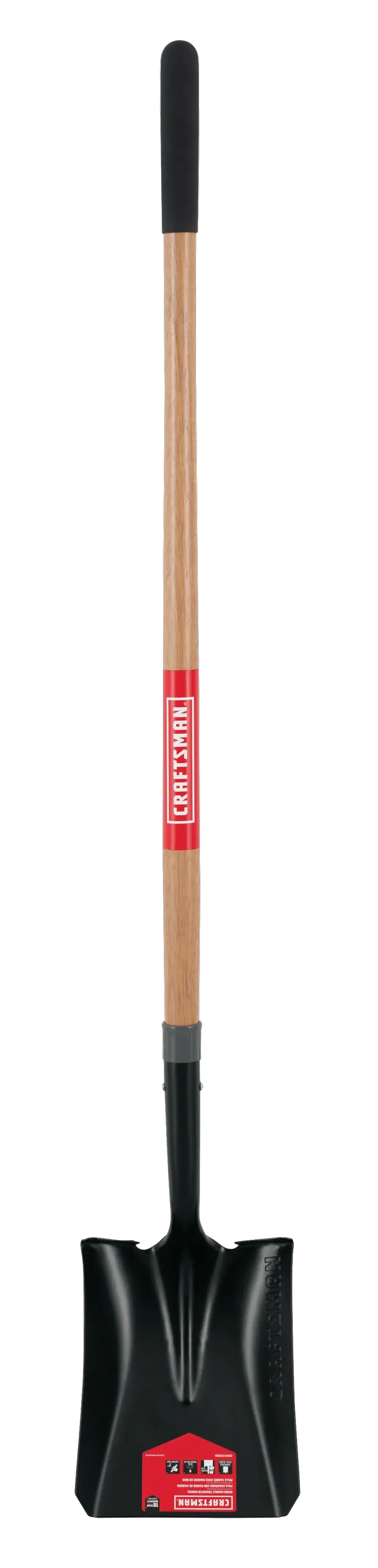 Long handle Cleated Step Transfer Shovel with wood handle and cushion grip, front-facing