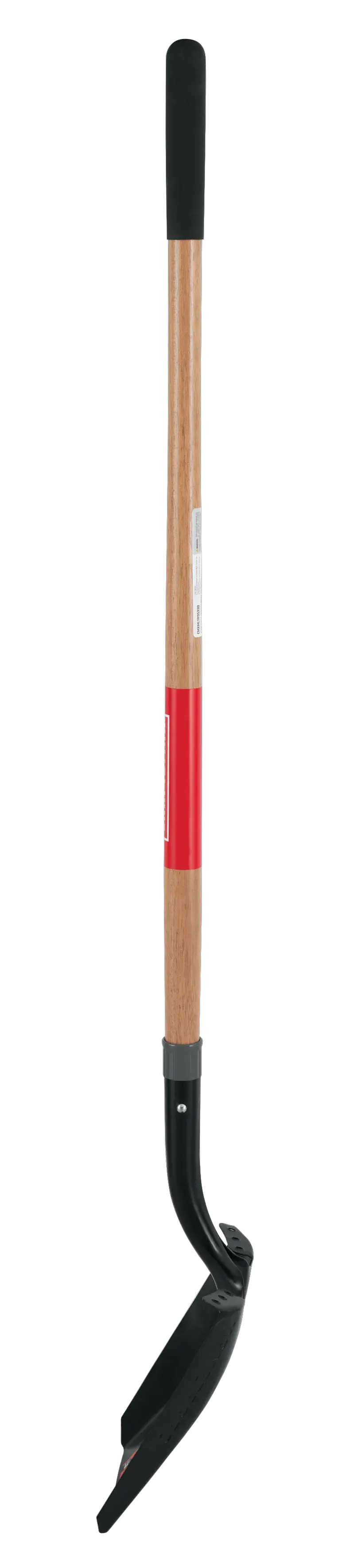 Long handle Cleated Step Transfer Shovel with wood handle and cushion grip, left-facing