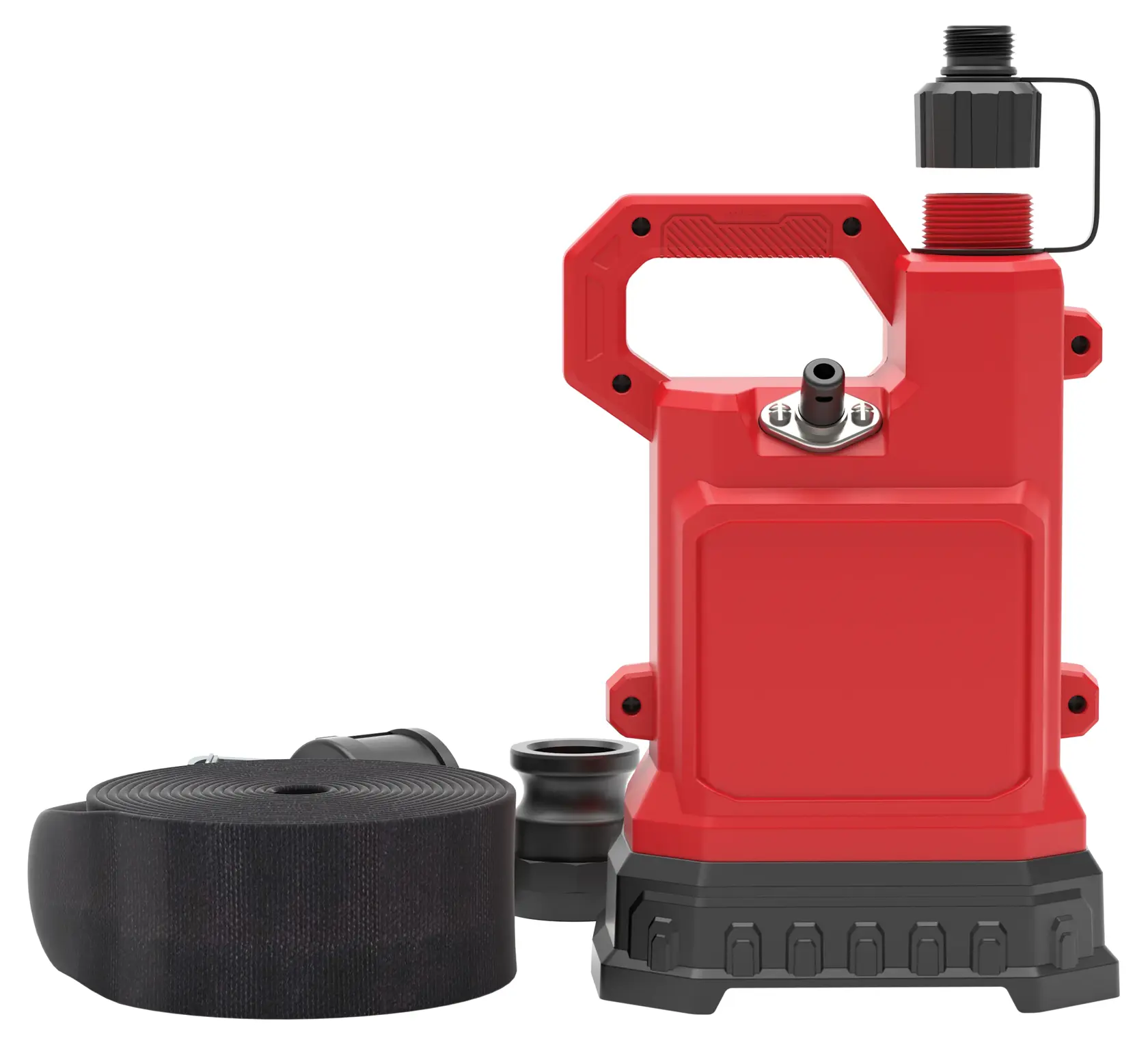 1-2HP WATER/UTILITY PUMP REINFORCED THERMOPLASTIC SUBMERSIBLE WITH PVC LAYFLAT HOSE KIT AND ADAPTERS BACK VIEW