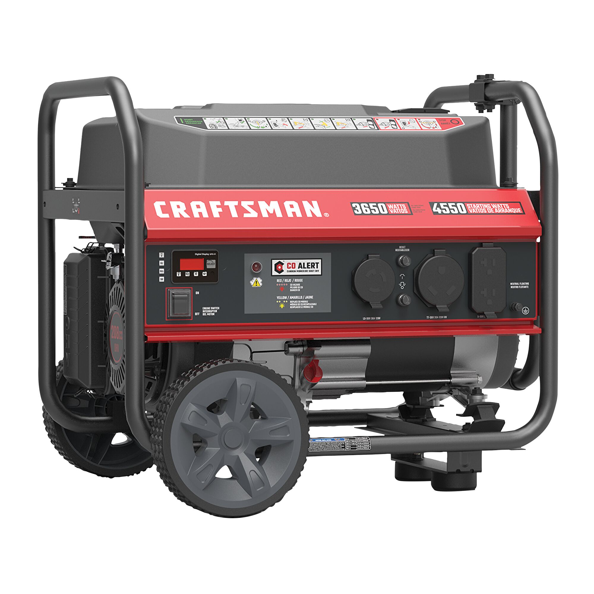 CRAFTSMAN Gas Portable Generator 4550/3650W Recoil Start Wheel Kit CO Alert