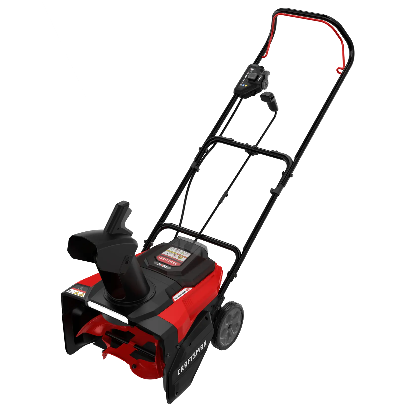 Photo of Craftsman snow blower CM32AB2B1CB93, red and black, angled view on white background.