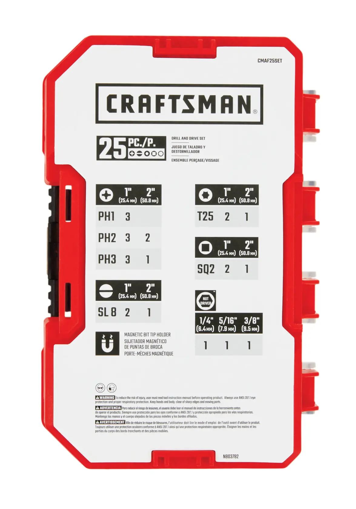 Craftsman 25-piece drill and drive set CMAF25SET white background beauty shot top front angle