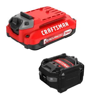 Photo of two Craftsman V20 ADVANCED 3Ah lithium-ion batteries, SKU CMCB2103-CK, side and angled views on white.