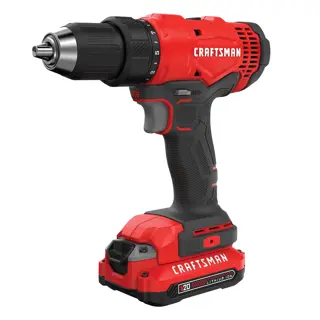 Craftsman V20 cordless drill CMCD700C1 white background beauty shot front left angle.