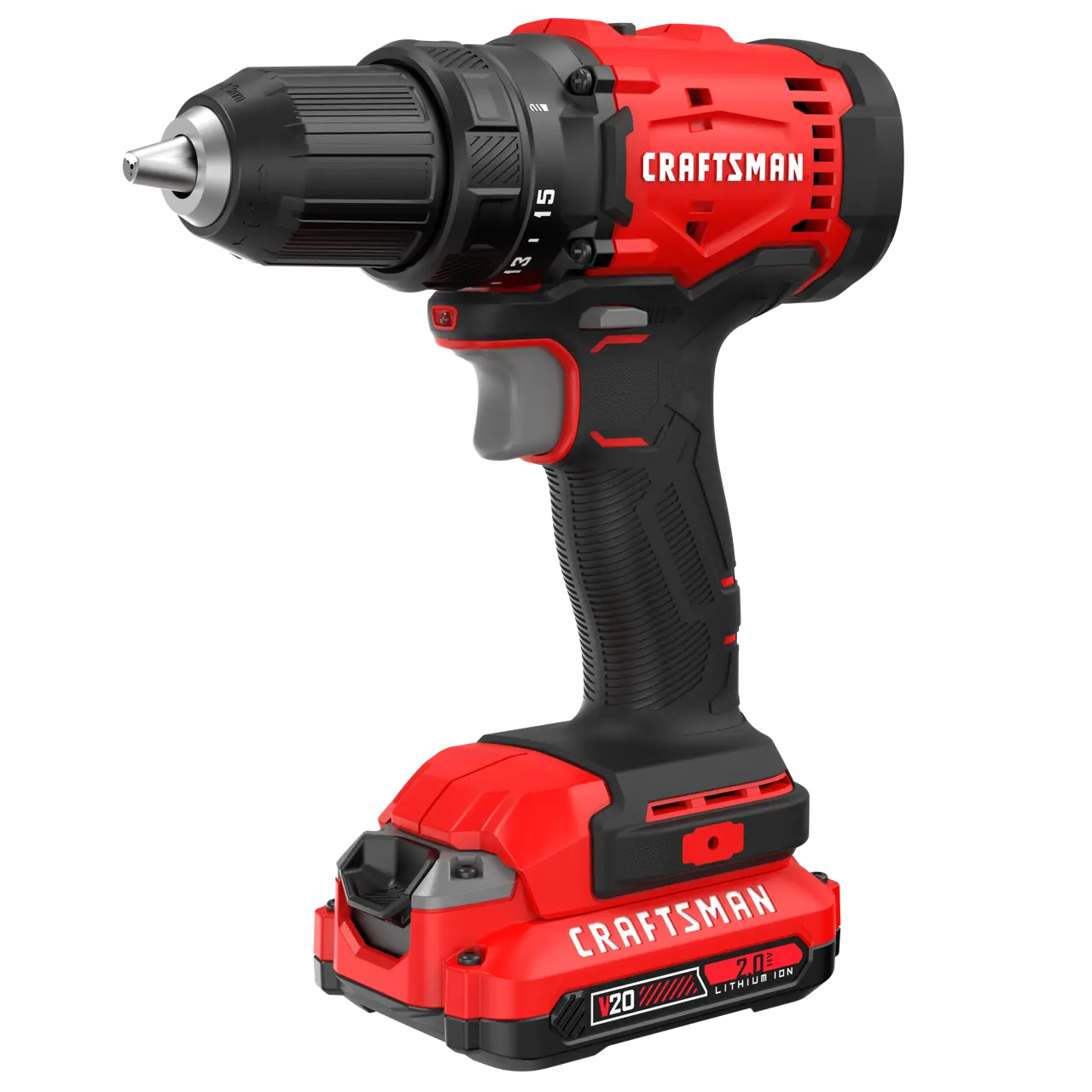 CRAFTSMAN® V20* Brushed Drill Driver Kit with 2.0Ah Battery Left Front Angle