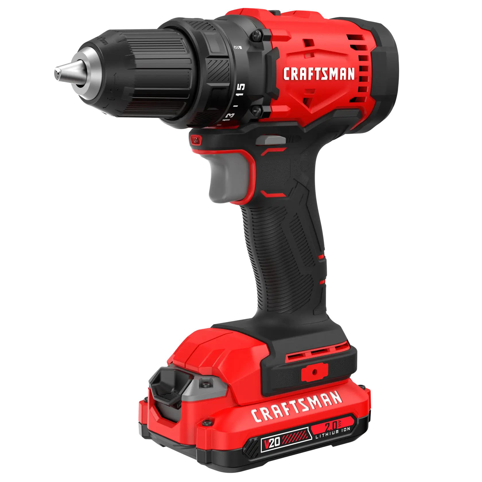 CRAFTSMAN® V20* Brushed Drill Driver Kit with 2.0Ah Battery Left Front Angle