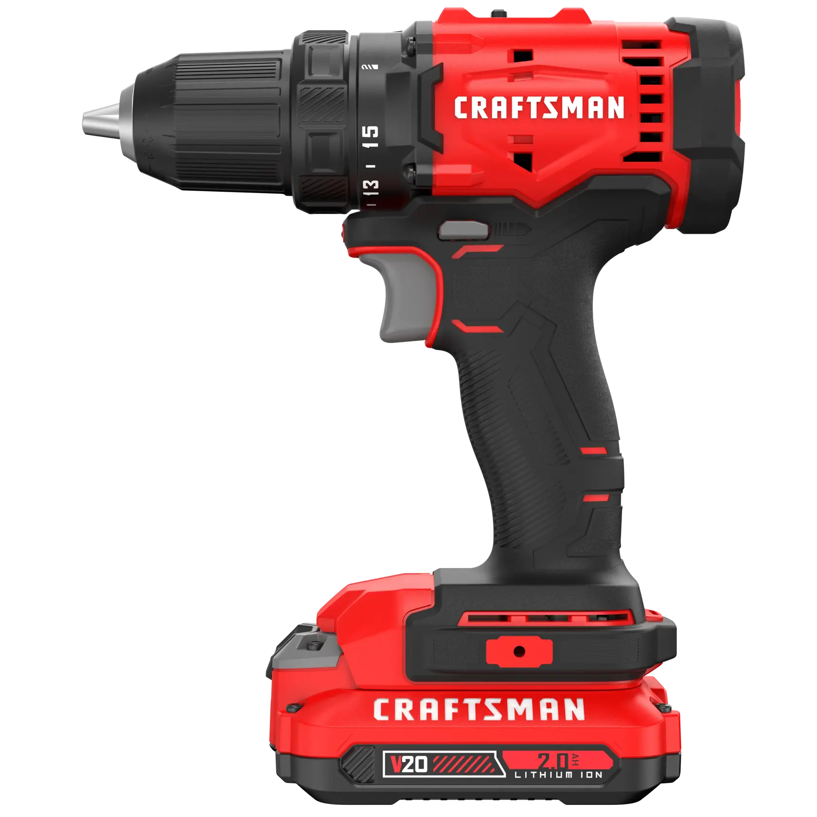 CRAFTSMAN® V20* Brushed Drill Driver Kit with 2.0Ah Battery Left Profile