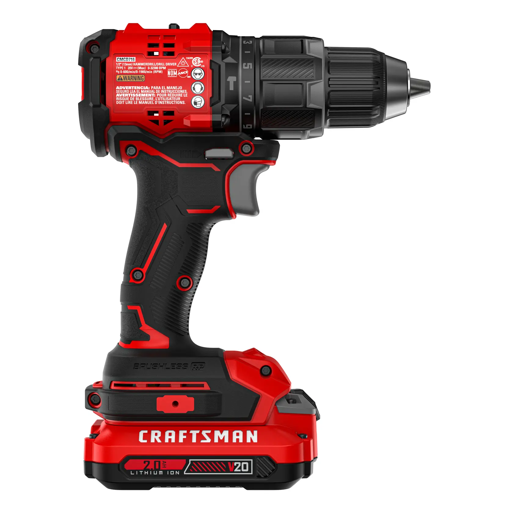 CRAFTSMAN BRUSHLESS RP™ V20* Hammer Drill Kit Right Profile 