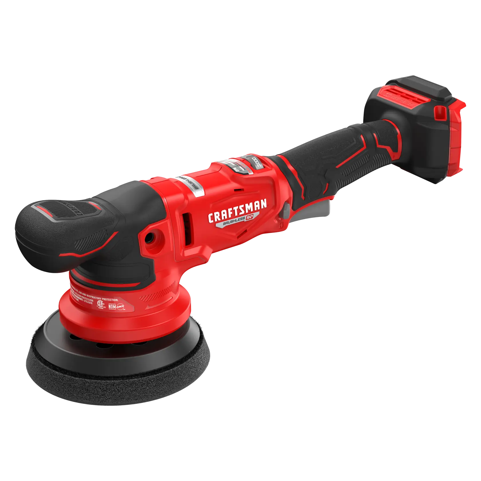 CRAFTSMAN BRUSHLESS RP™ V20* 5" Polisher Left Front Angle with polishing disc