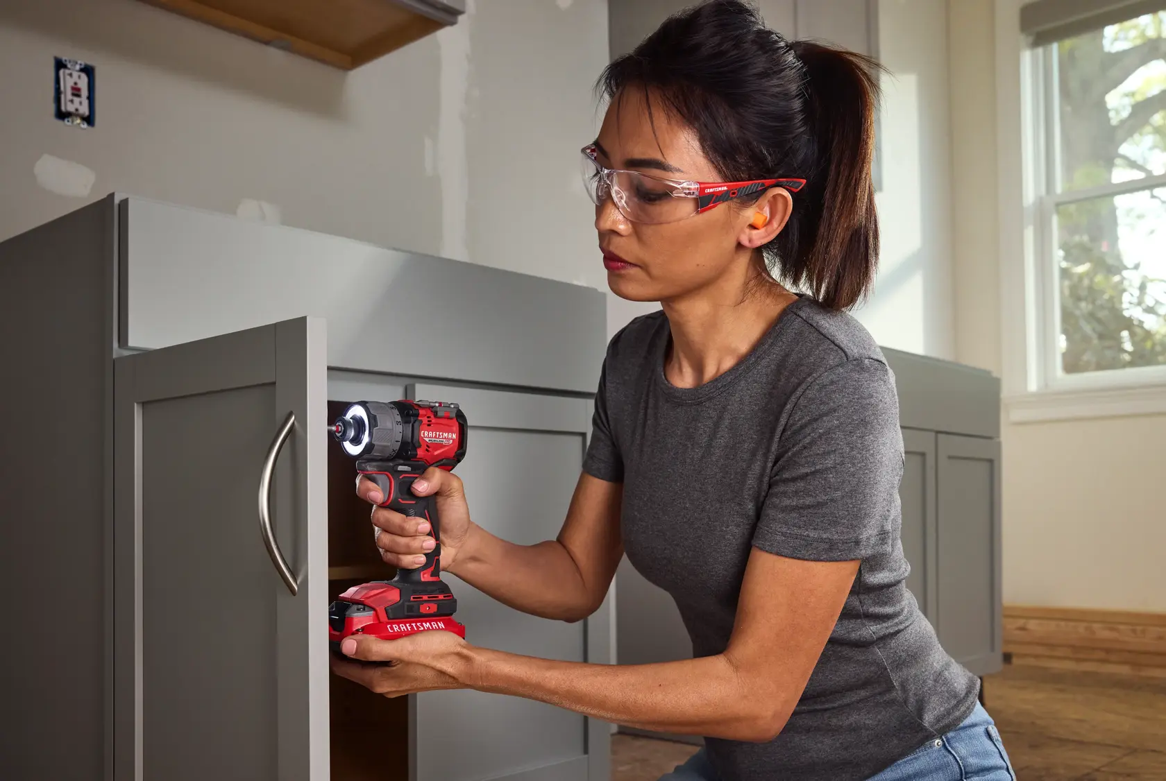 CRAFTSMAN V20* RP Screwdriver installing cabinet hardware