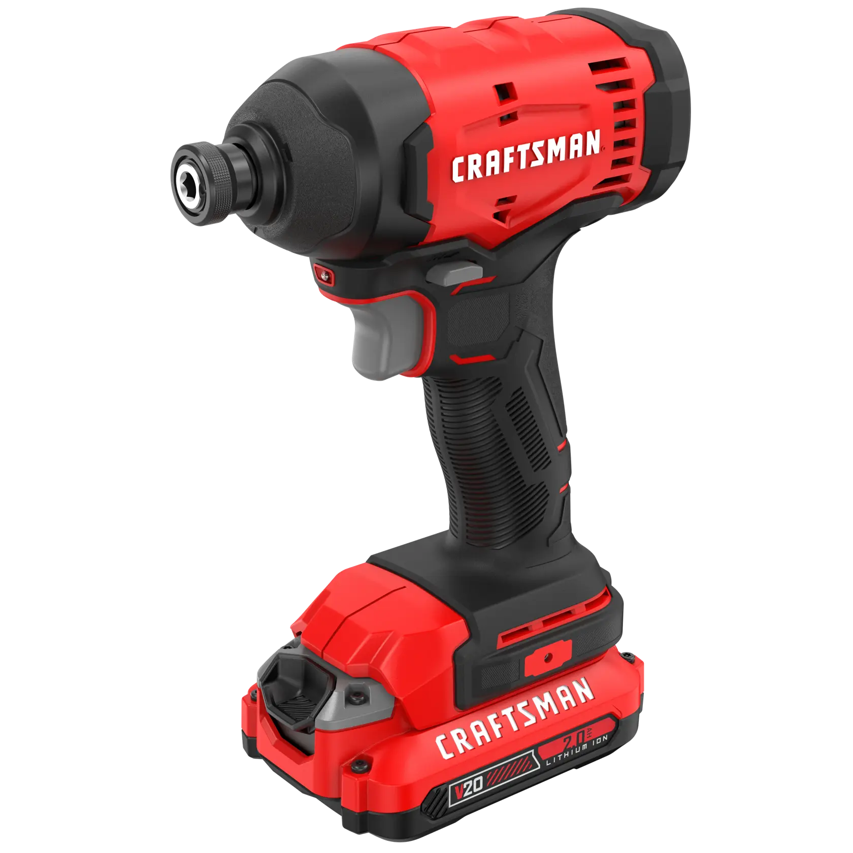 CRAFTSMAN® V20* Brushed Impact Driver Kit with 2.0Ah Battery Left Front Angle Overhead