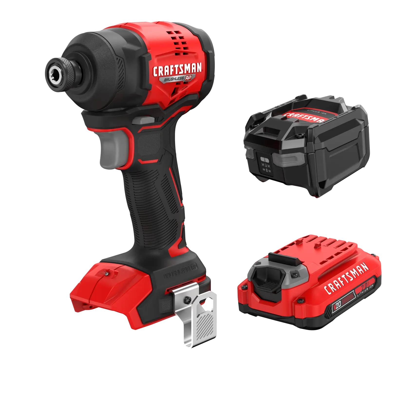 CRAFTSMAN BRUSHLESS RP™ V20* Impact Driver Kit Left Front Angle w/Belt Hook