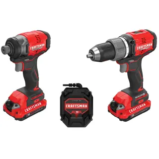 V20  Brushless RP drill driver/ impact driver combo kit on white background