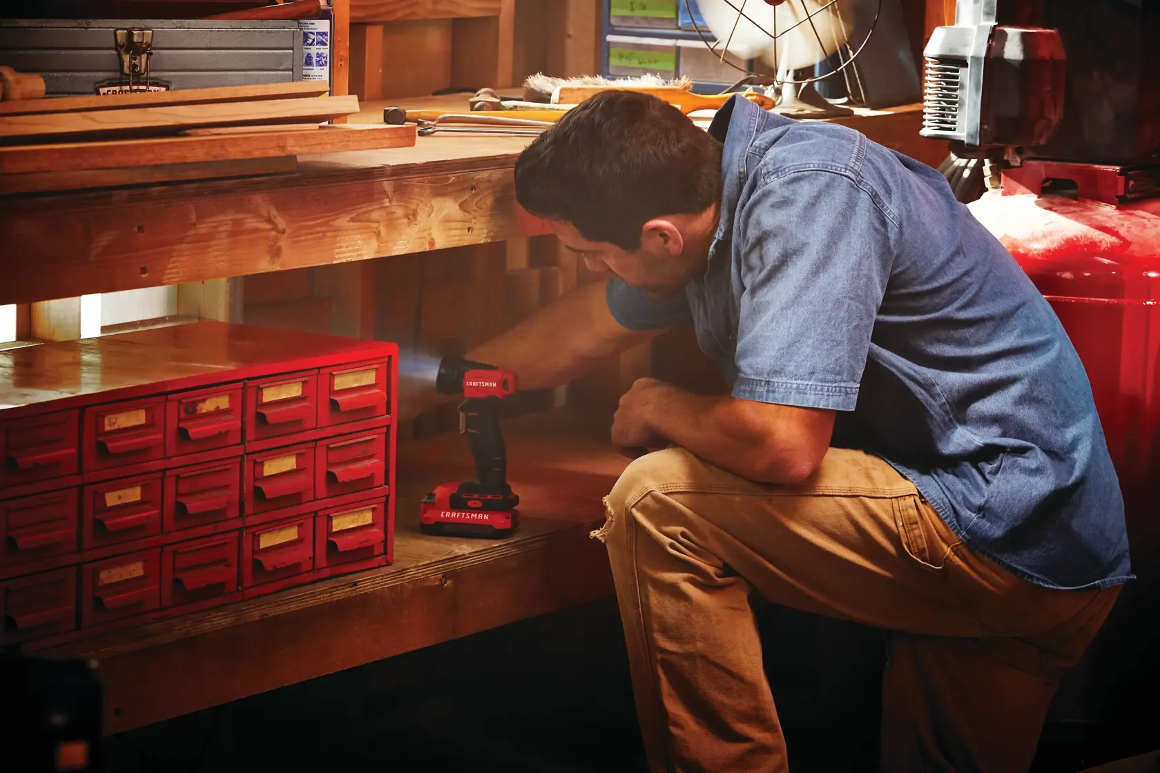 Cordless task light tool only being used in workshop.