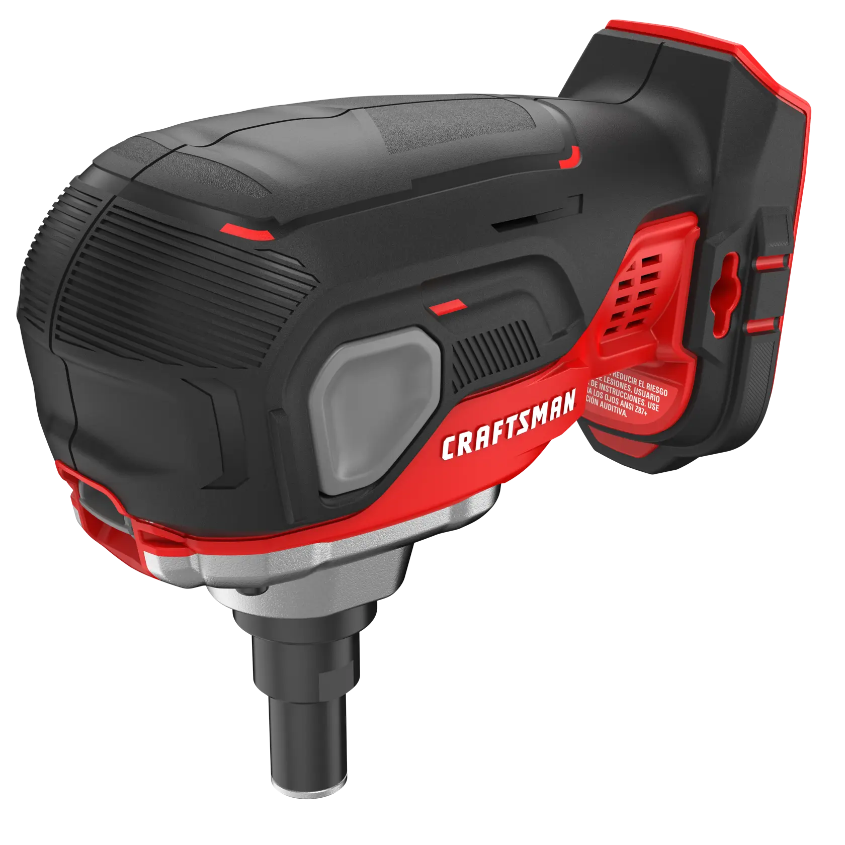 A close-up image of a cordless Craftsman power tool, specifically an impact driver. The tool features a red and black ergonomic design with the Craftsman brand name prominently displayed. The battery compartment is empty.