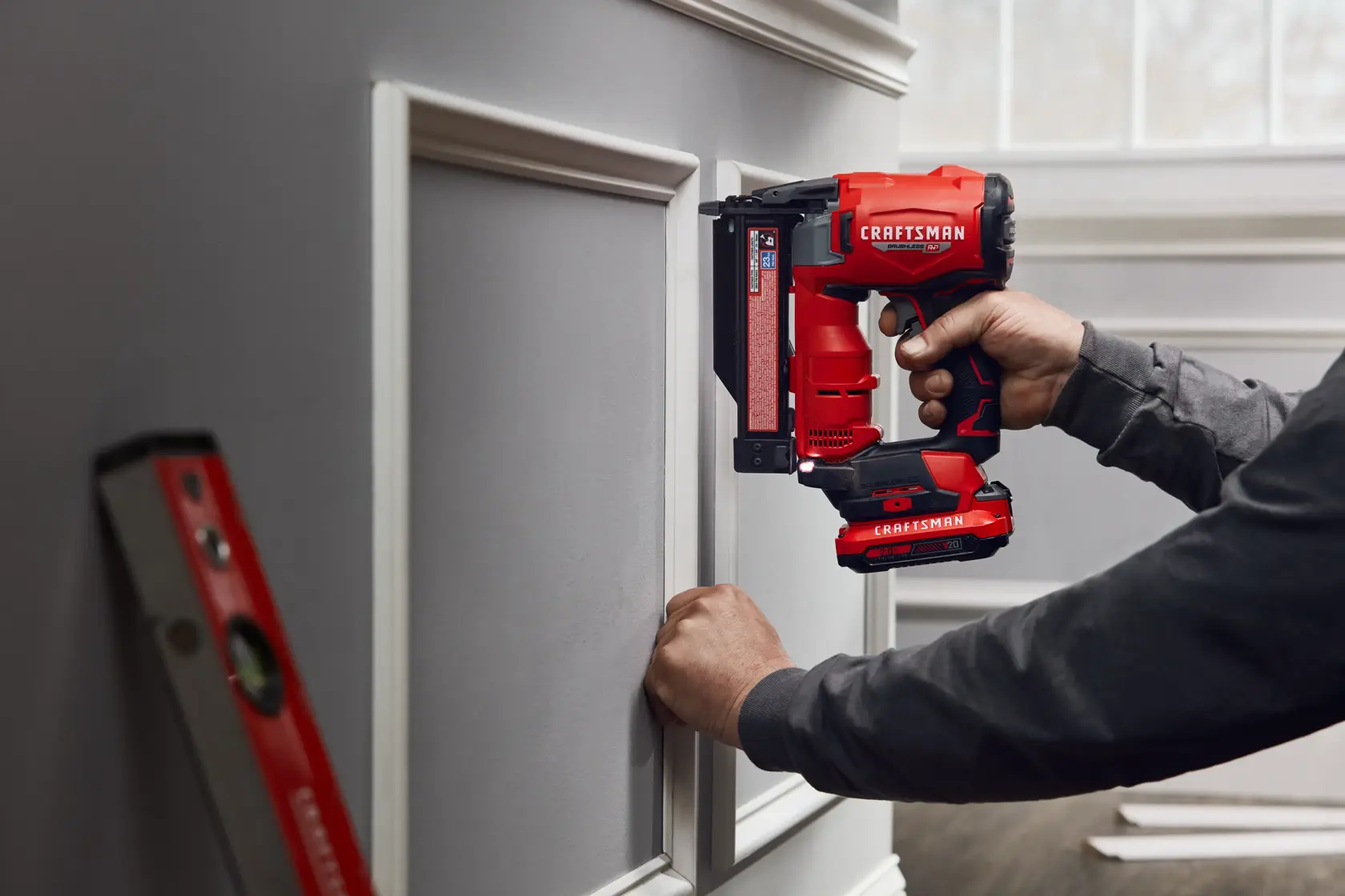 CRAFTSMAN V20 BRUSHLESS RP 23 guage pin nailer in use - battery sold separately 