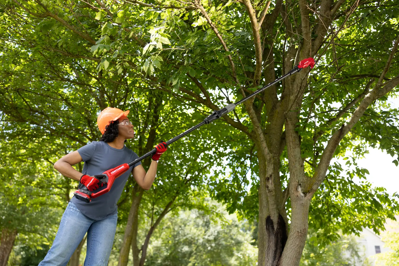 Women pruning tree with CRAFTSMAN V20 Pole Pruner 