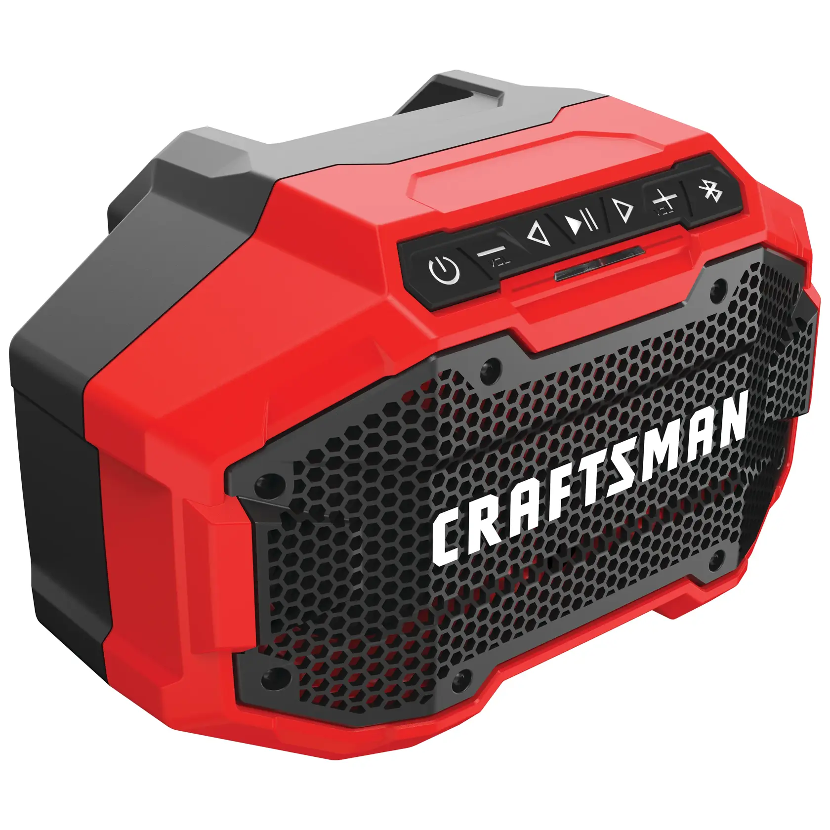 Left profile of 20 volt cordless bluetooth speaker.