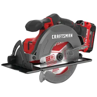 Left profile of 20 volt cordless 6 1 half inch circular saw kit.