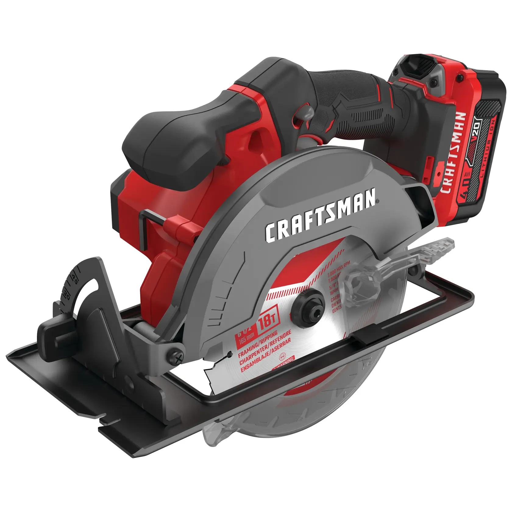 Close up of 20 volt cordless 6 1 half inch circular saw kit.