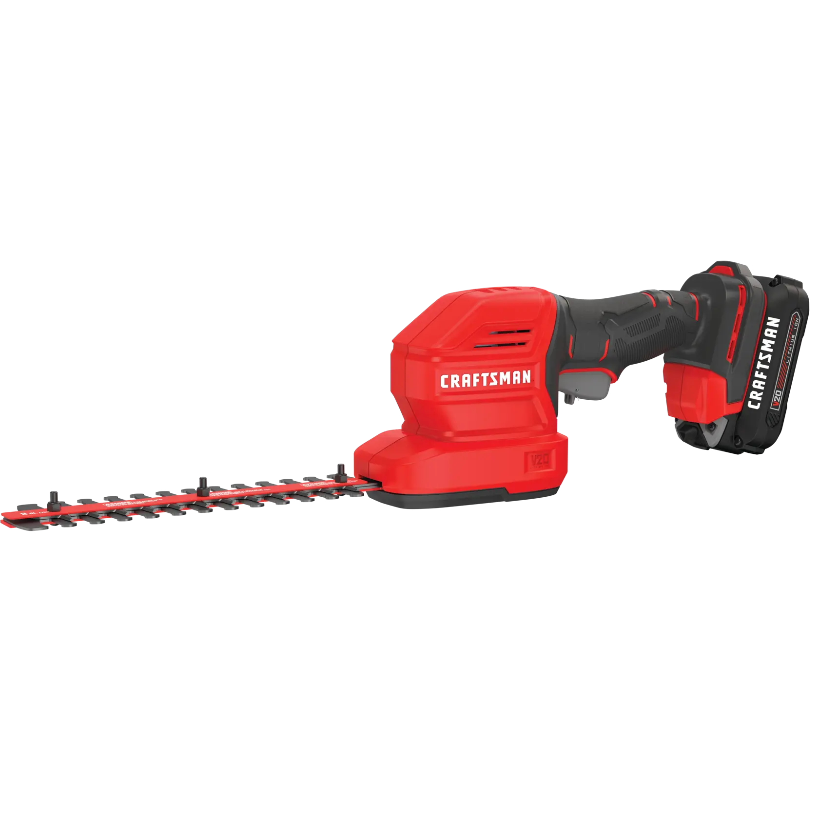 Craftsman V20 Cordless Shrubber Tool CMCPHT818C1 white background beauty shot right side angle.
