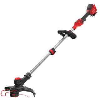 Left profile of 20 volt cordless 13 inch weedwacker string trimmer edger with push button feed.