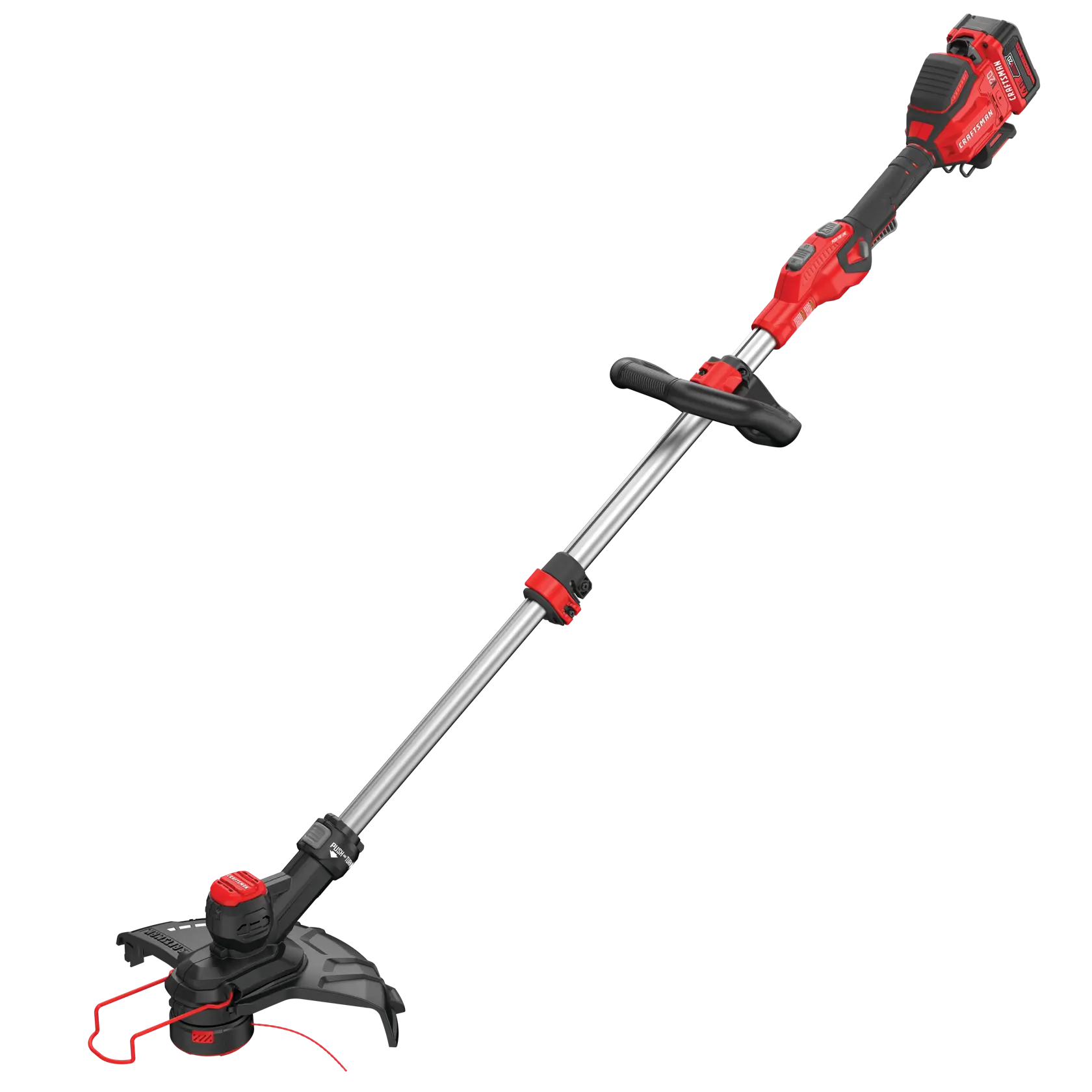 Close up of 20 volt weedwacker 13 inch cordless string trimmer and edger with push button feed kit.