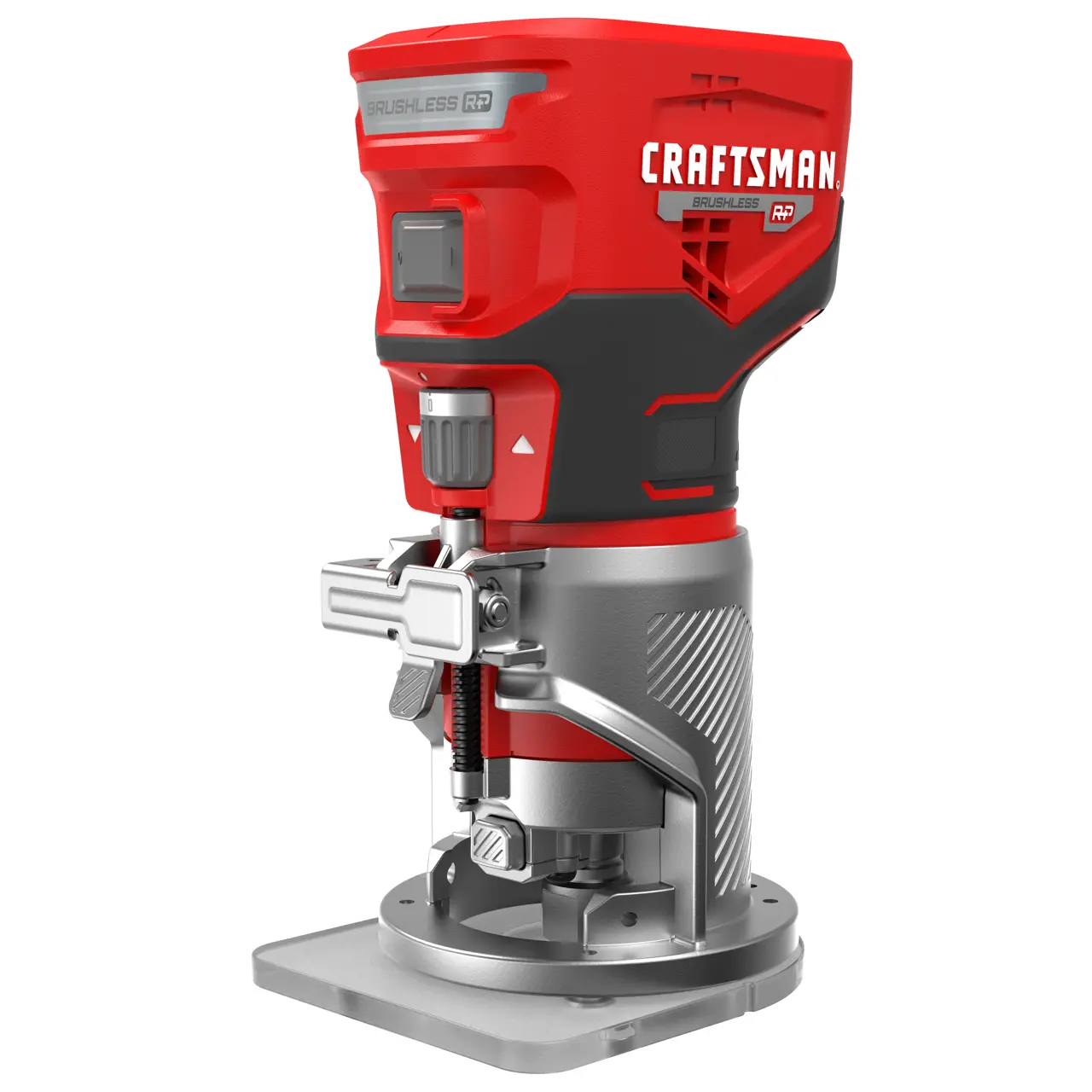 CRAFTSMAN V20 Brushless RP Fixed Base Router on White Background.