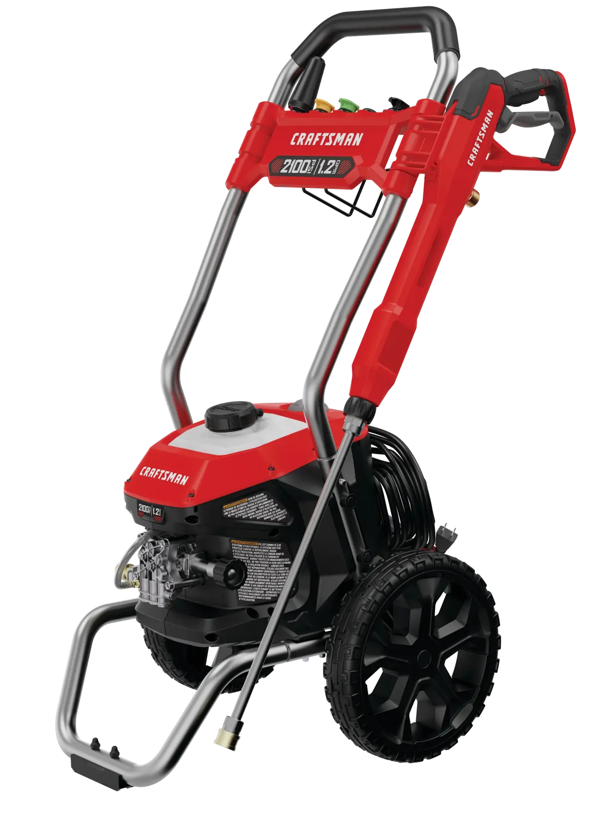 Profile of 2100 pound per square inch electric cold water pressure washer.