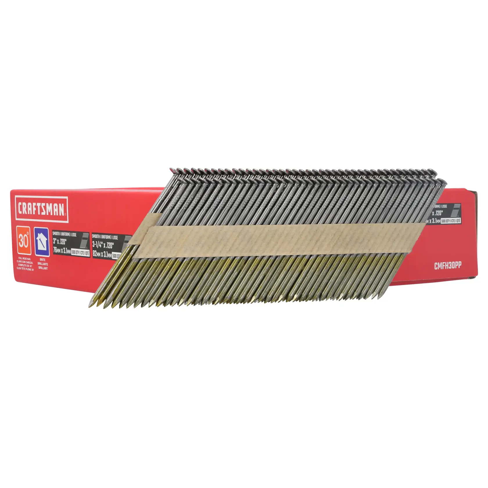 CRAFTSMAN 30 Degree Paper Collated Framing Nails Profile with Background Packaging