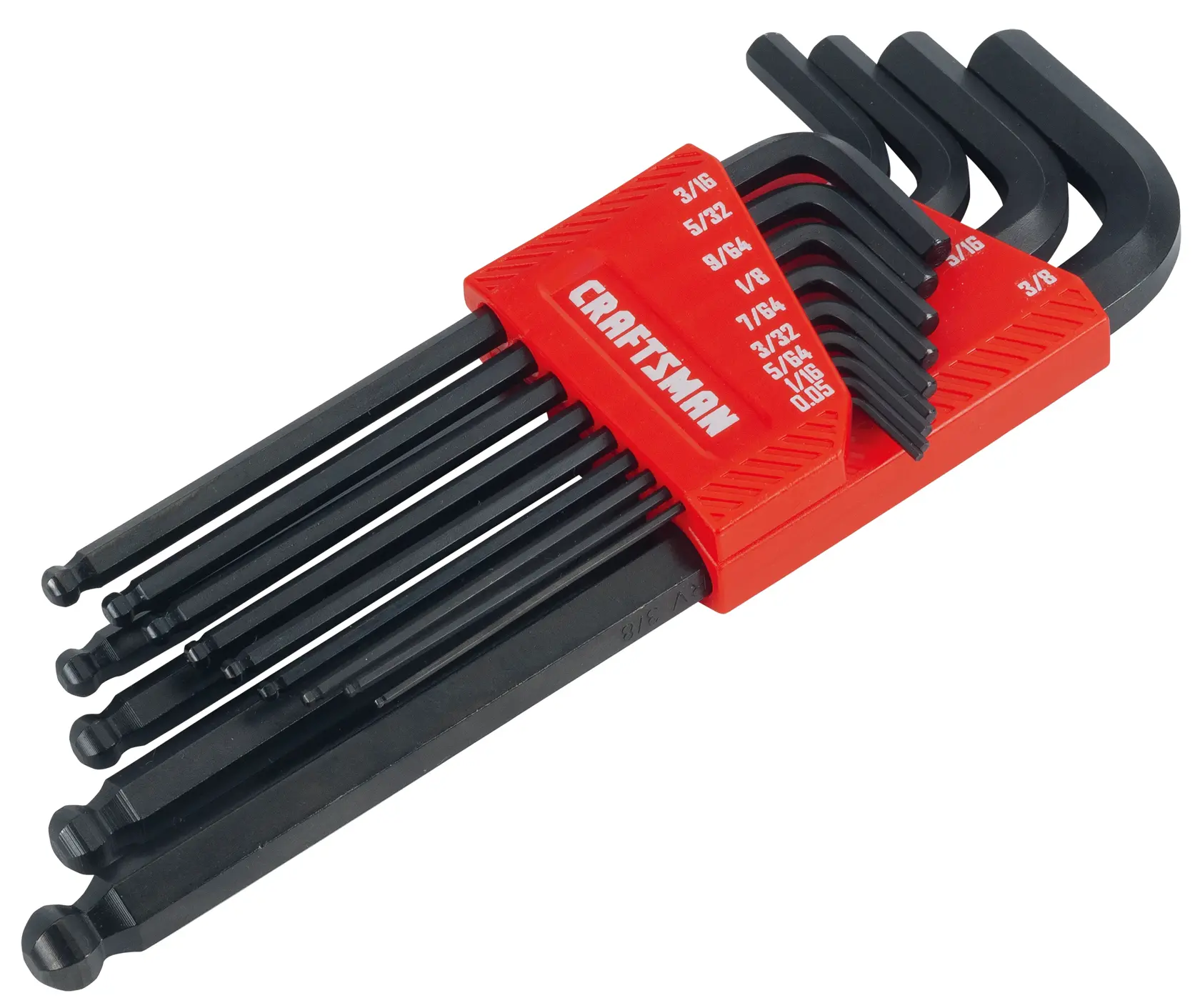 Profile of 13 piece 7.85 inch craftsman quarter s a e long arm ball end hex key set.