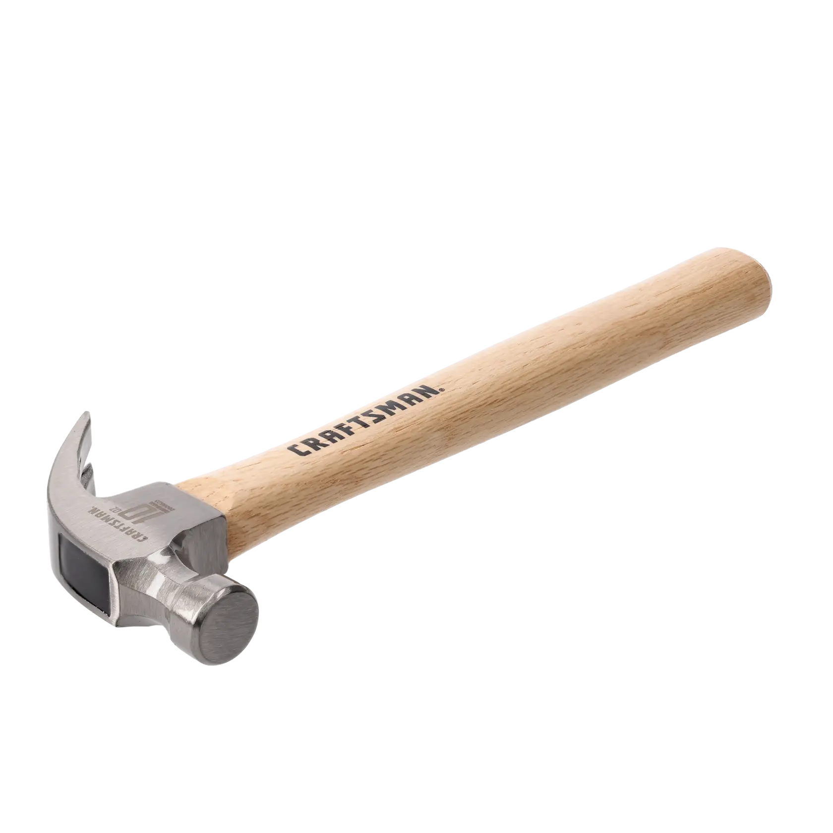 Craftsman CMHT51455L claw hammer with wooden handle, angled view on white background.