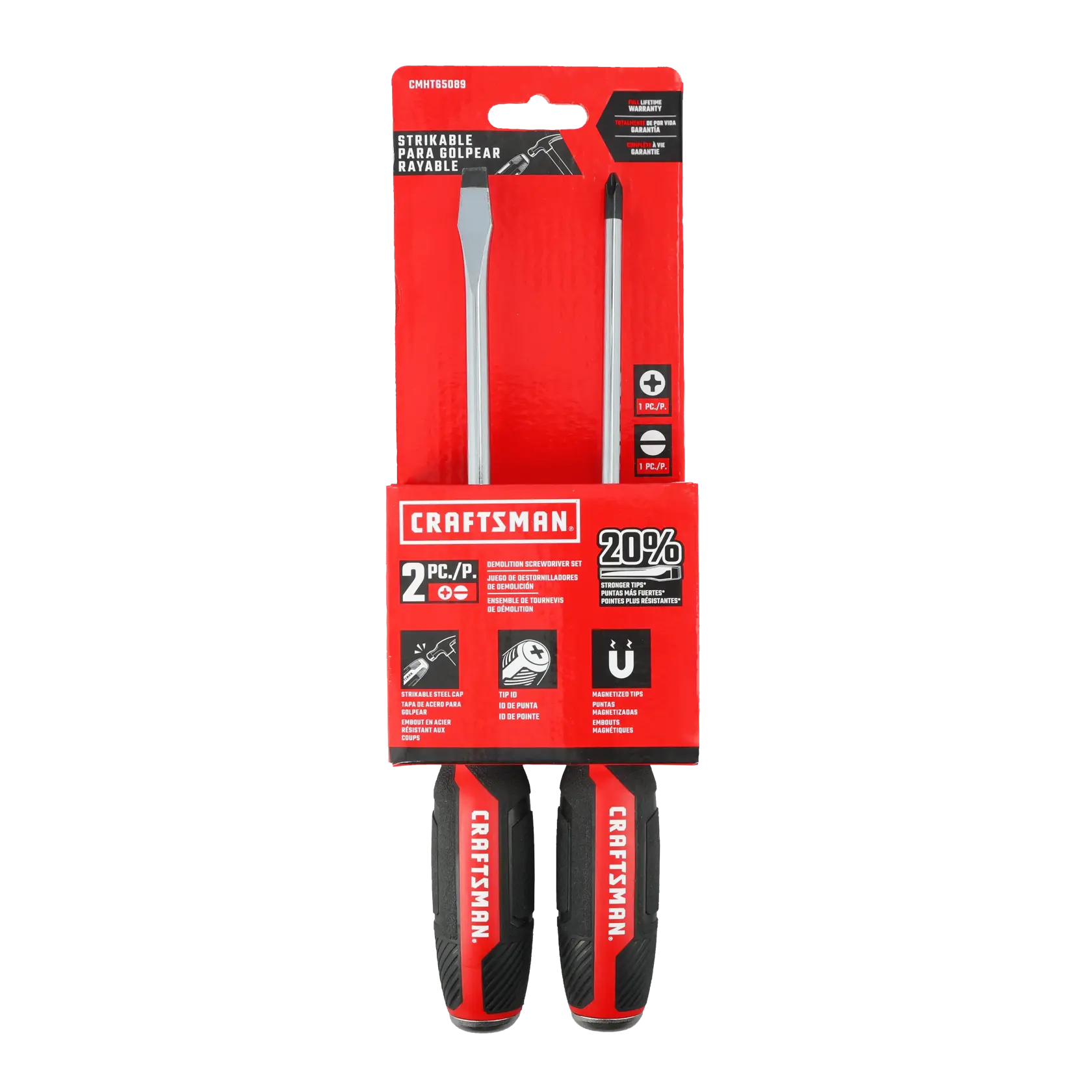 Two screwdrivers, one with a Phillips head and one with a flat head, both featuring black and red handles branded with 'CRAFTSMAN'.