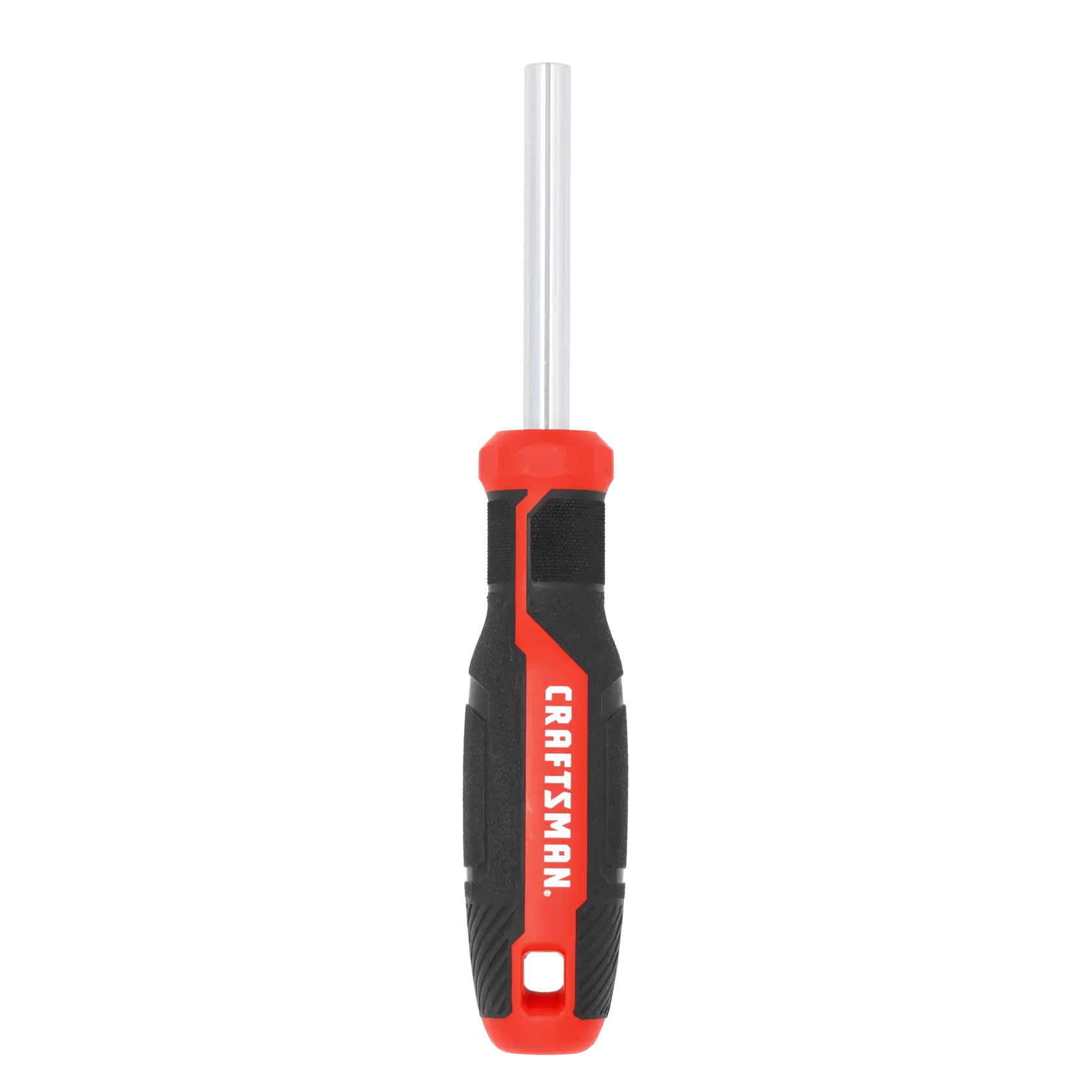 A multi-bit screwdriver with a black and red handle displaying the brand name 'CRAFTSMAN'. The tool is shown vertically with the metal shaft pointing upwards.