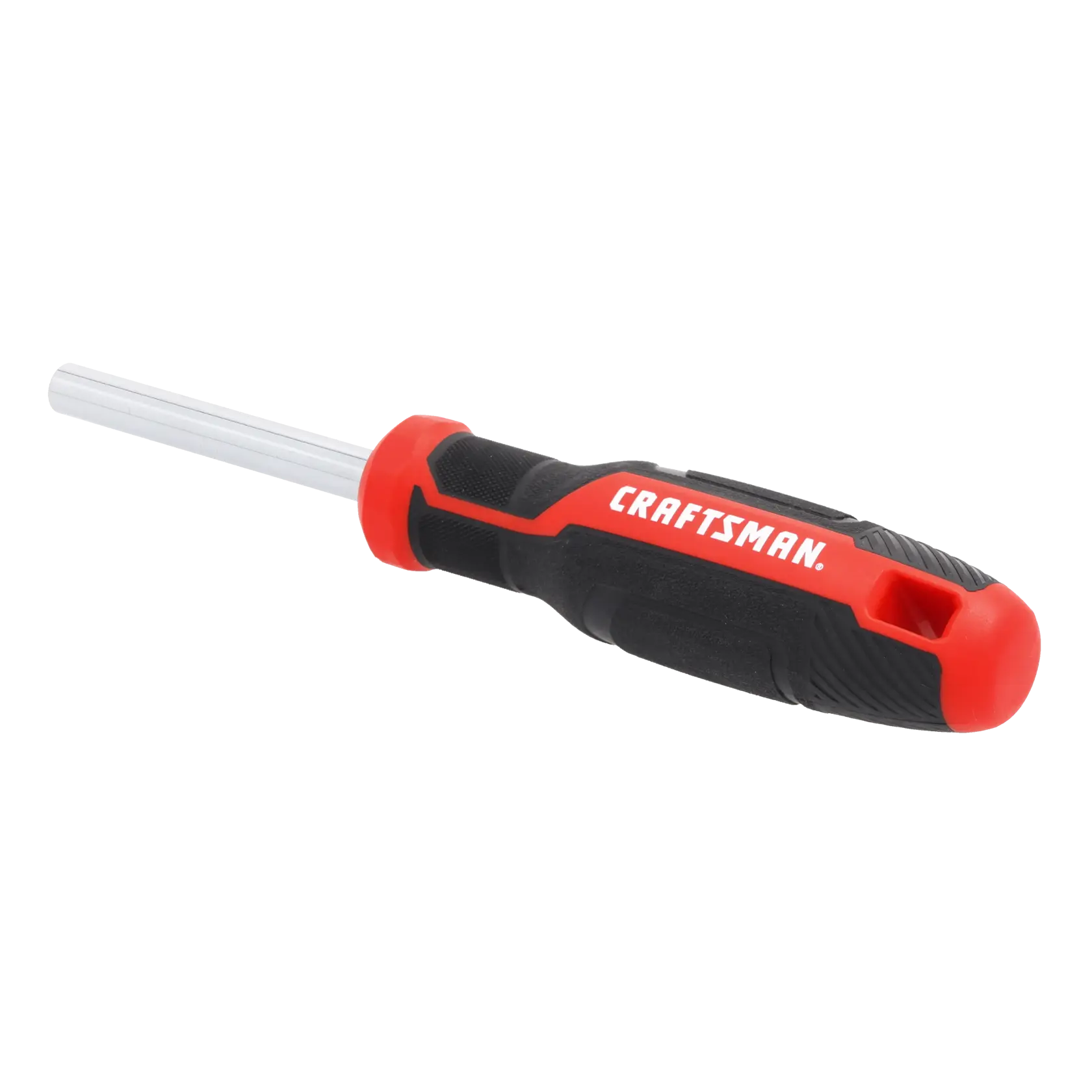 A ratcheting screwdriver with a black and red handle featuring the Craftsman brand name. The tool has a metal shaft for interchangeable bits.