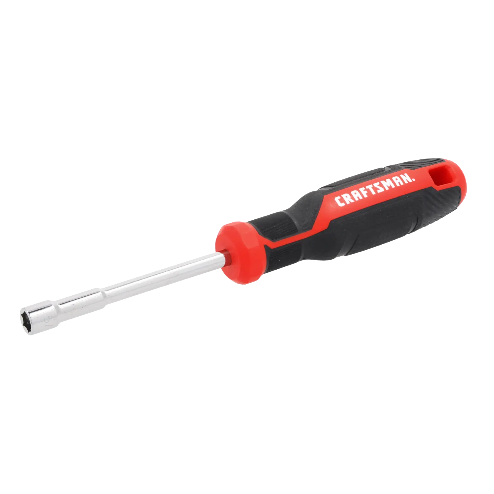 A Craftsman nut driver with a black and red ergonomic handle and a metal shaft, shown on a white background.