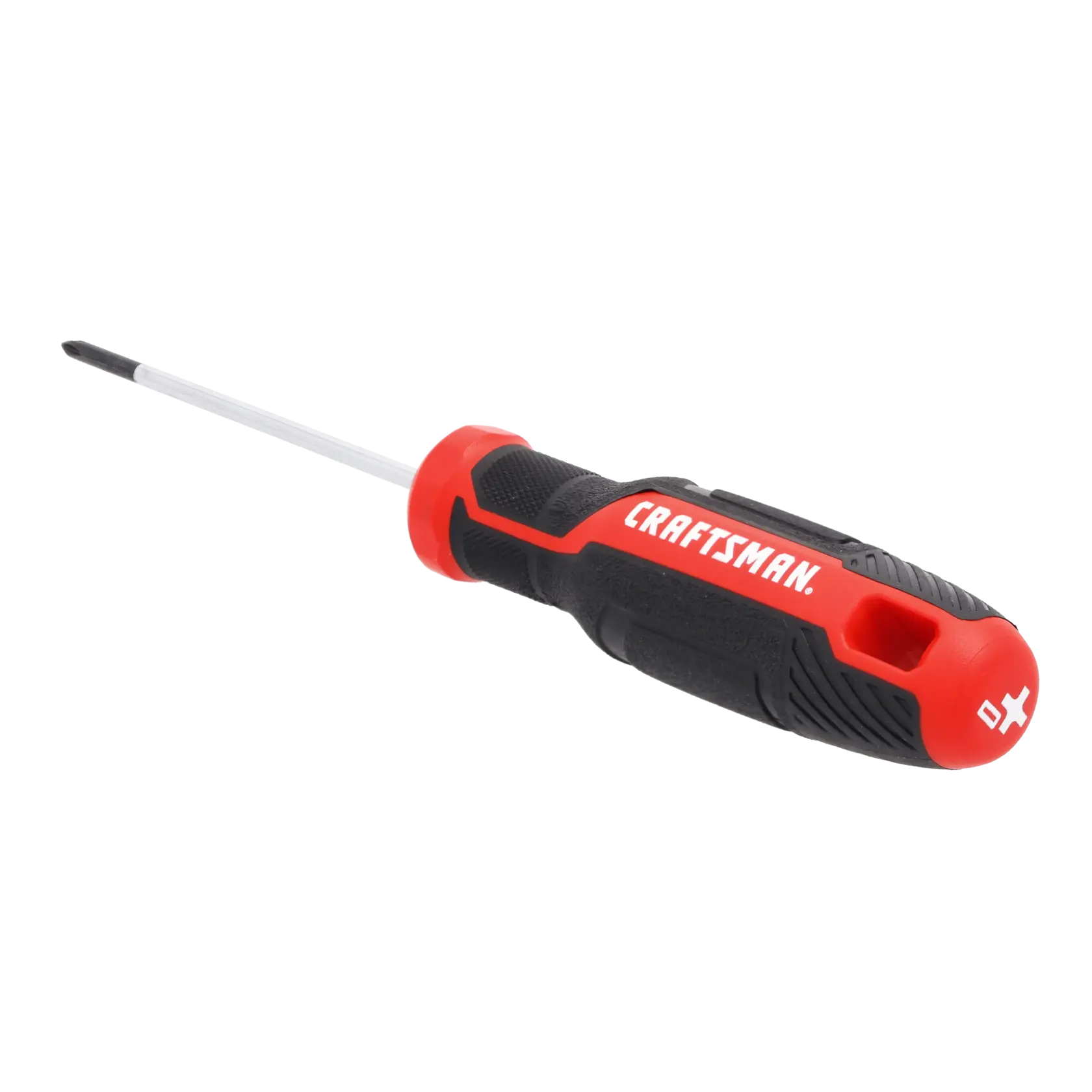 A Phillips head screwdriver with a black and red handle, labeled 'Craftsman'.