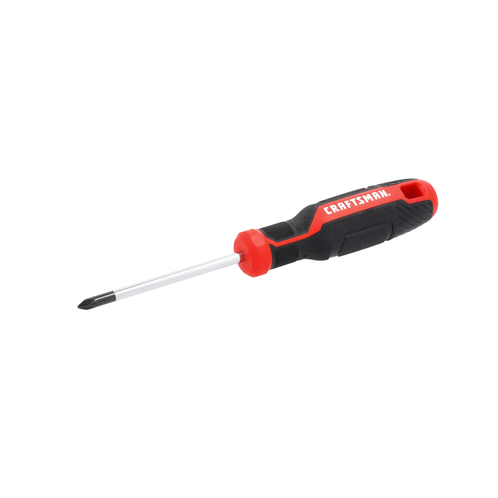 A Phillips screwdriver with a black and red ergonomic handle labeled 'CRAFTSMAN', and a metal shaft and tip.