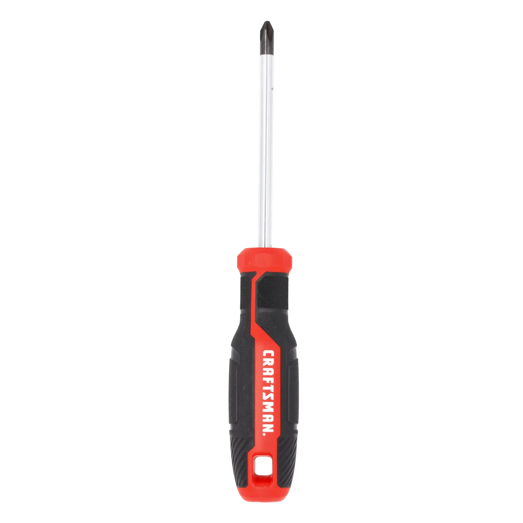 A Phillips head screwdriver with a black and red handle and the word 'CRAFTSMAN' printed on the side.