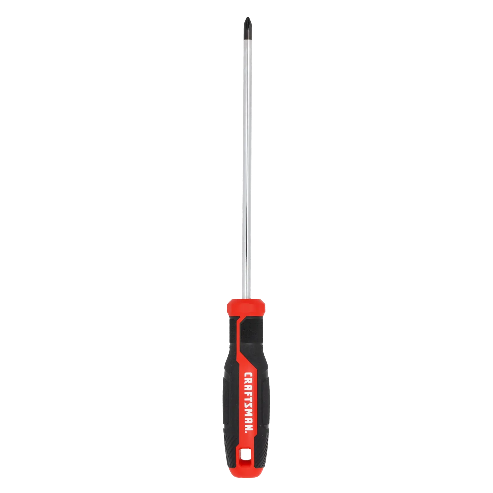 A Phillips head screwdriver with a black and red handle, featuring the brand name CRAFTSMAN on the handle.