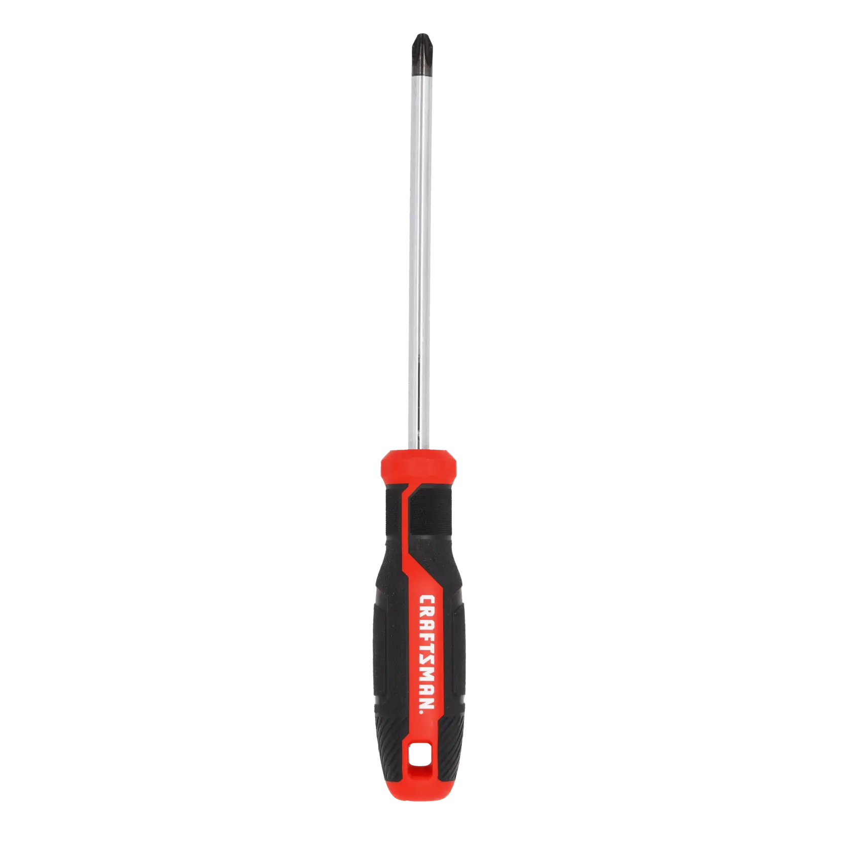 A Phillips head screwdriver with a black and red handle labeled 'CRAFTSMAN'. The shaft is silver and the background is white.