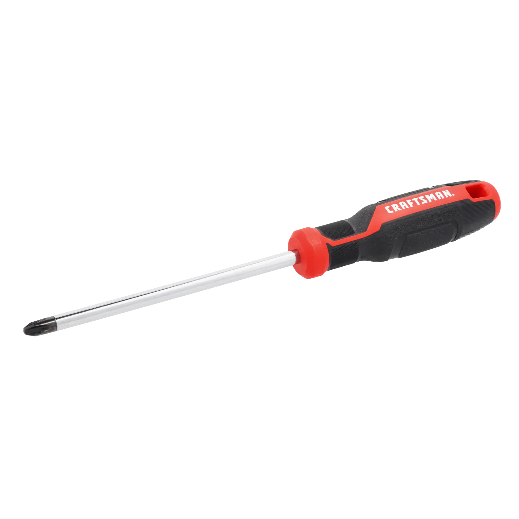 A Phillips head screwdriver with a black and red handle labeled 'CRAFTSMAN', and a silver shaft.